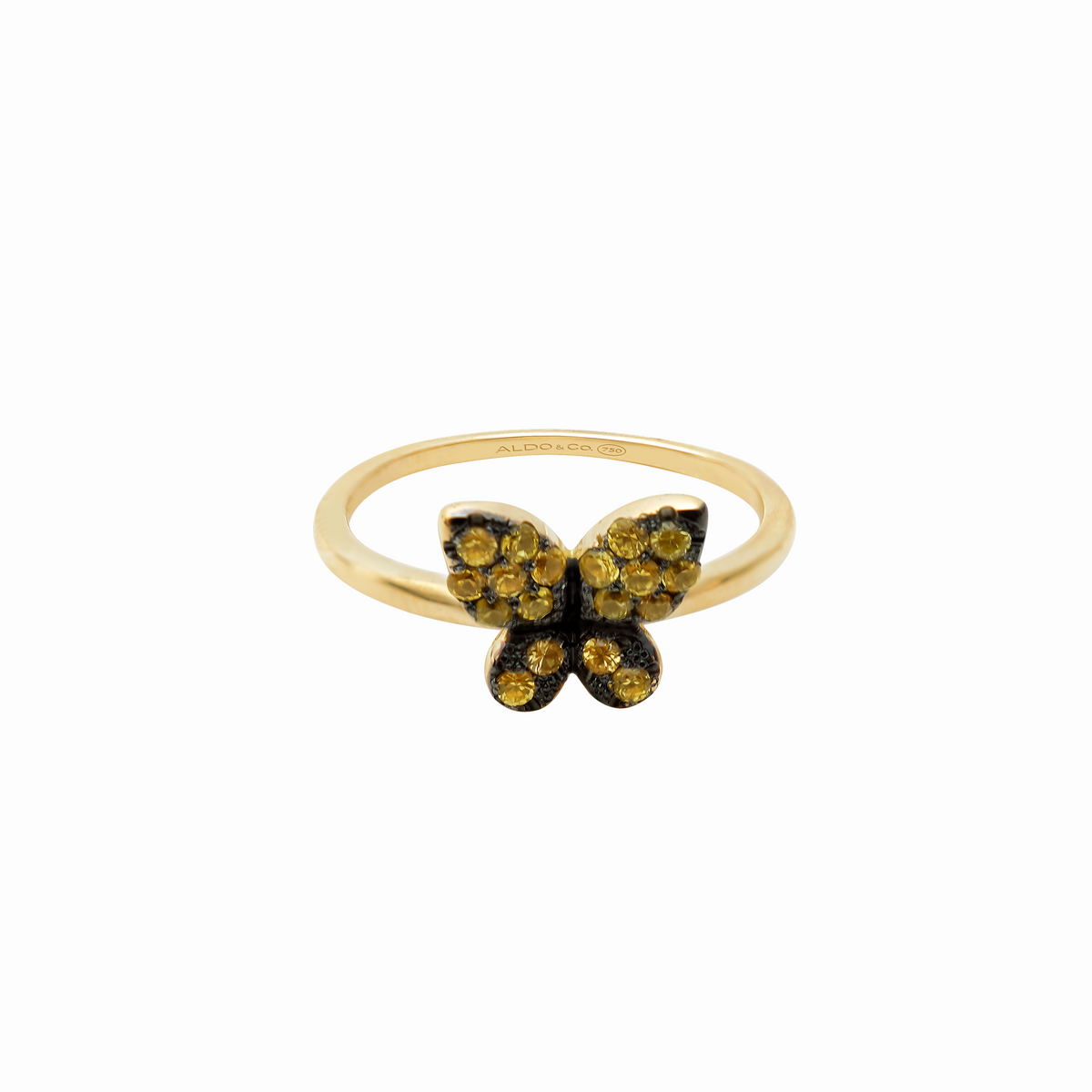 Anillo mariposa en oro amarillo 18K  con zafiros amarillos claros y rodio negro