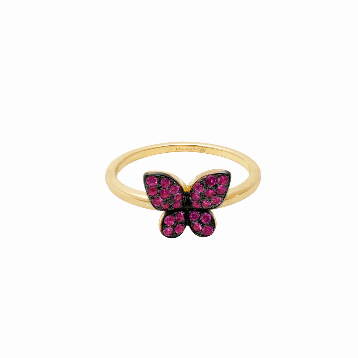 Anillo mariposa en oro amarillo 18K con zafiros rosados redondos baño negro
