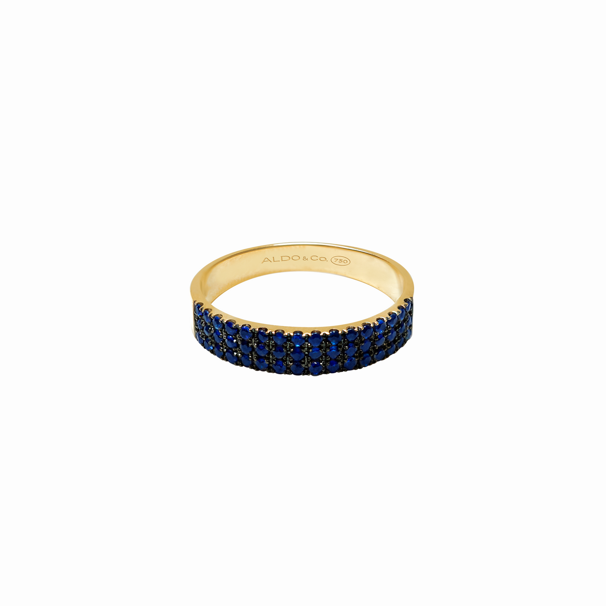Anillo en oro amarillo 18K 3 rieles con zafiros rosa con rodio negro