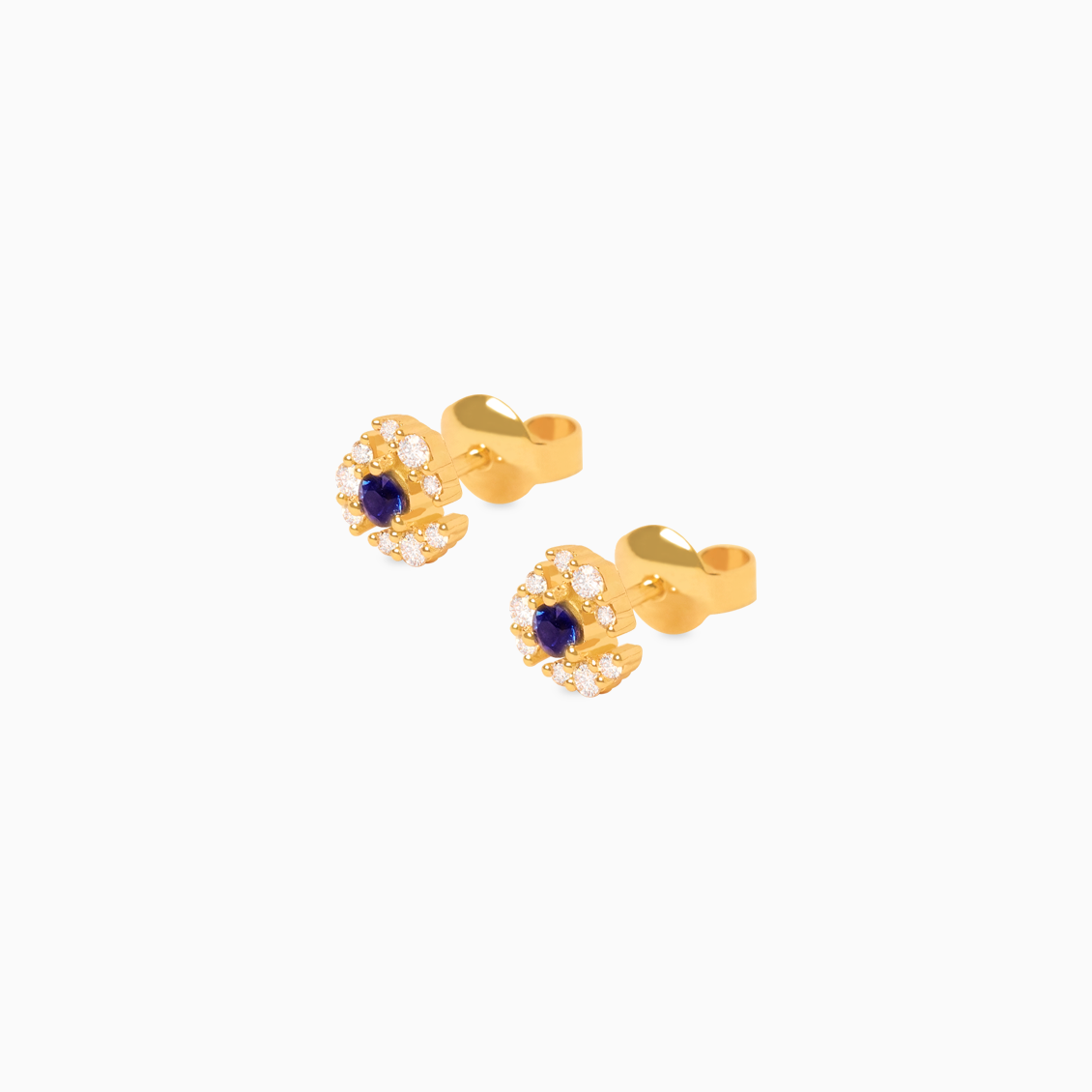 Aretes Aurora en oro amarillo de 18K tipo flor con zafiro y brillantes