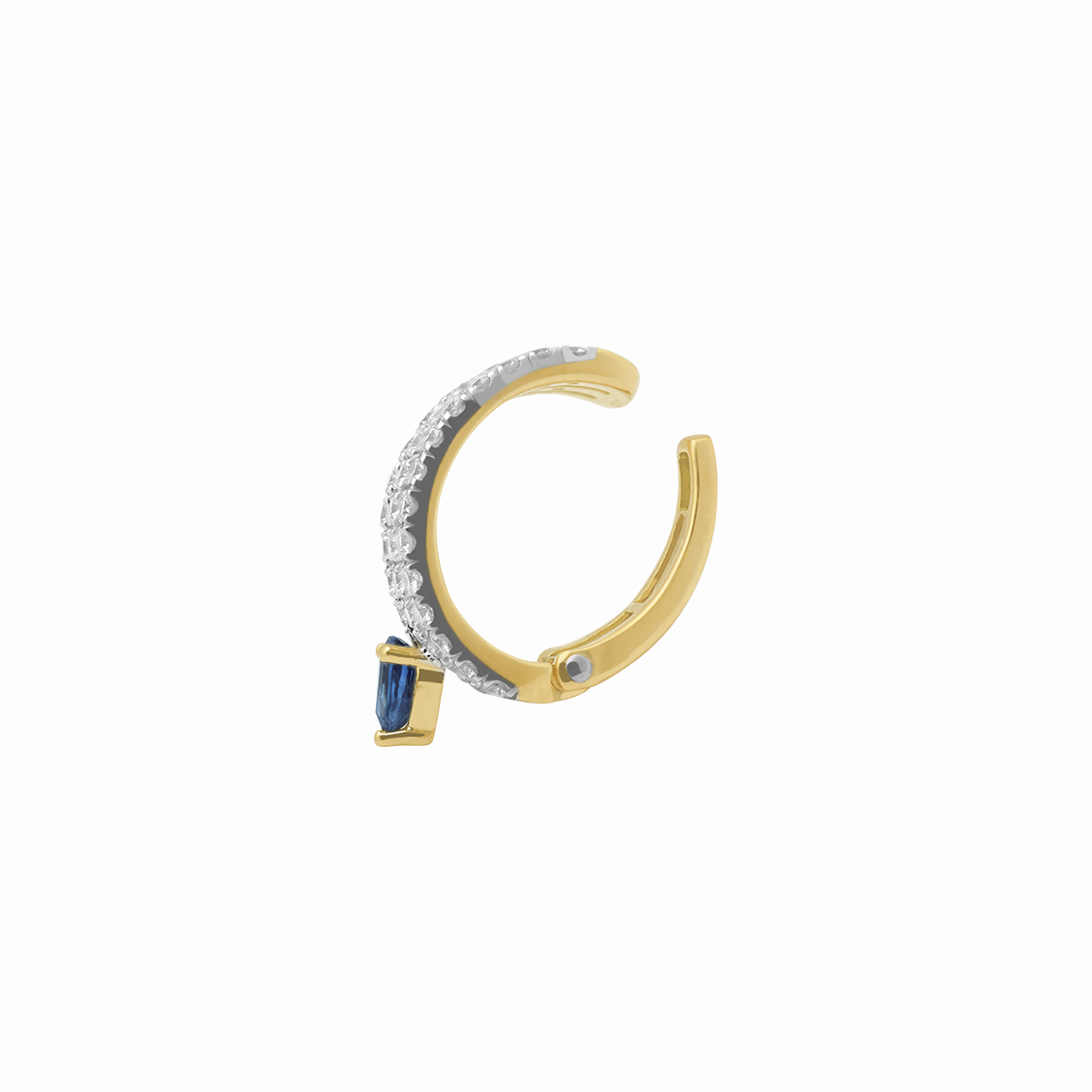 Medio arete piercing en oro amarillo 18K con zafiro pera  y brillantes