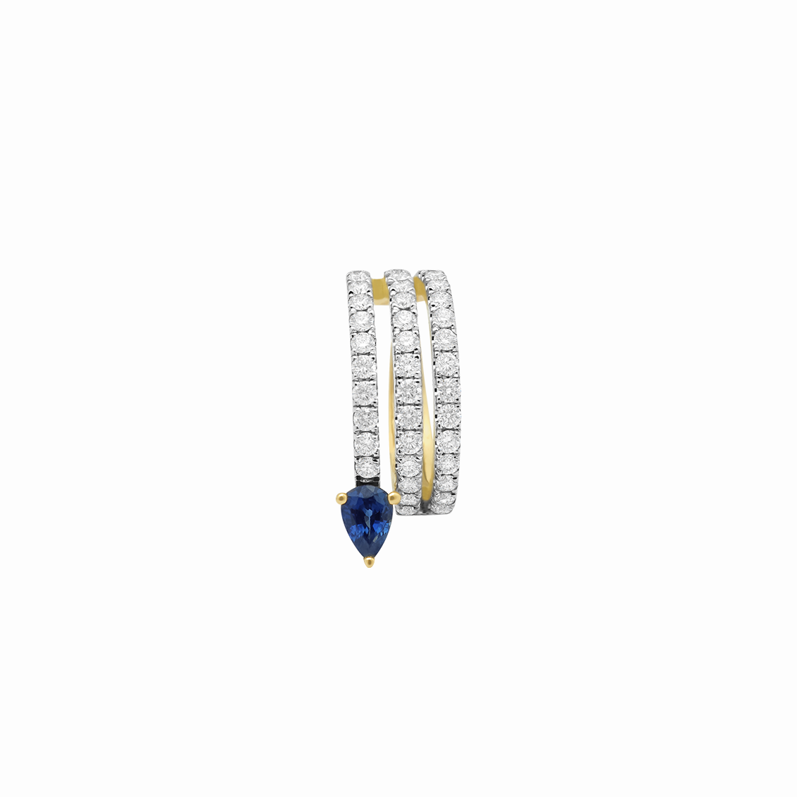 Medio arete piercing en oro amarillo 18K con zafiro pera  y brillantes