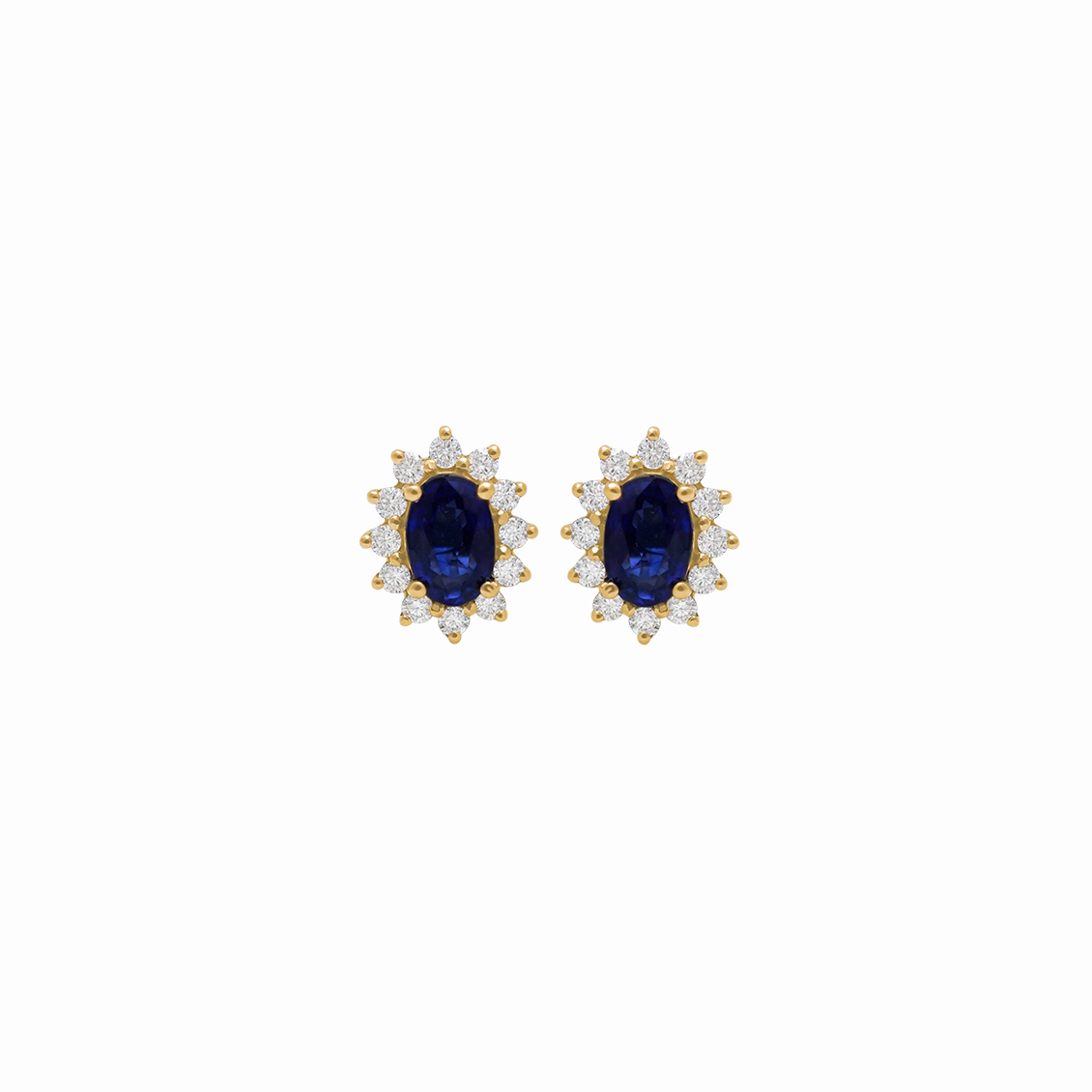 Aretes en oro amarillo Lady Di. con zafiros y brillantes