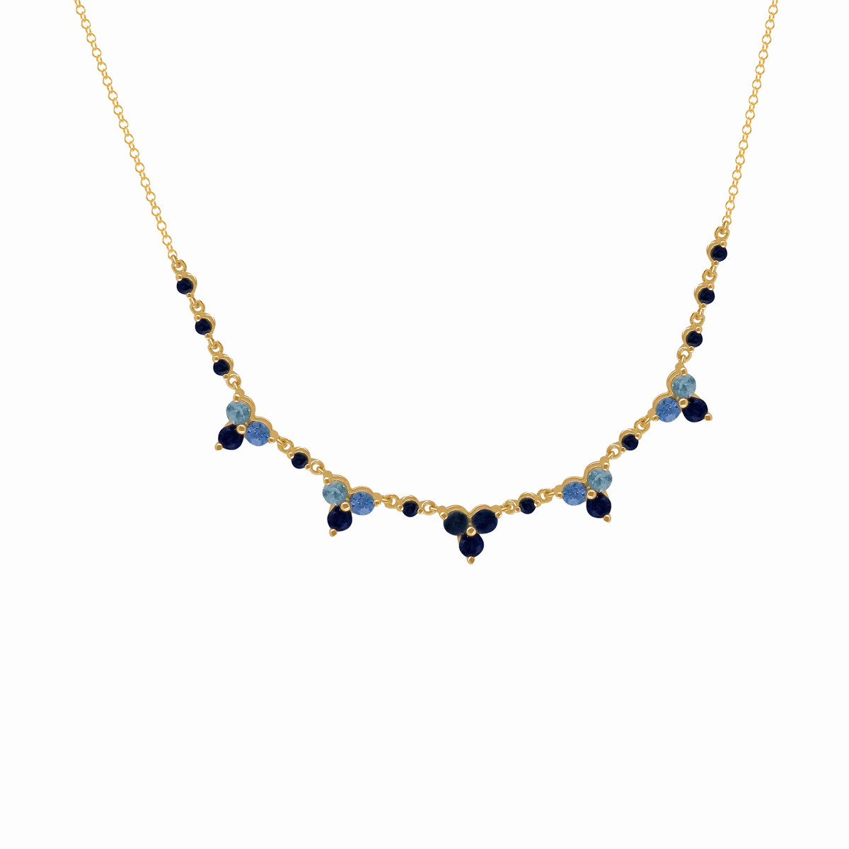 Collar en oro amarillo 18K intercalados trébol con zafiros azules
