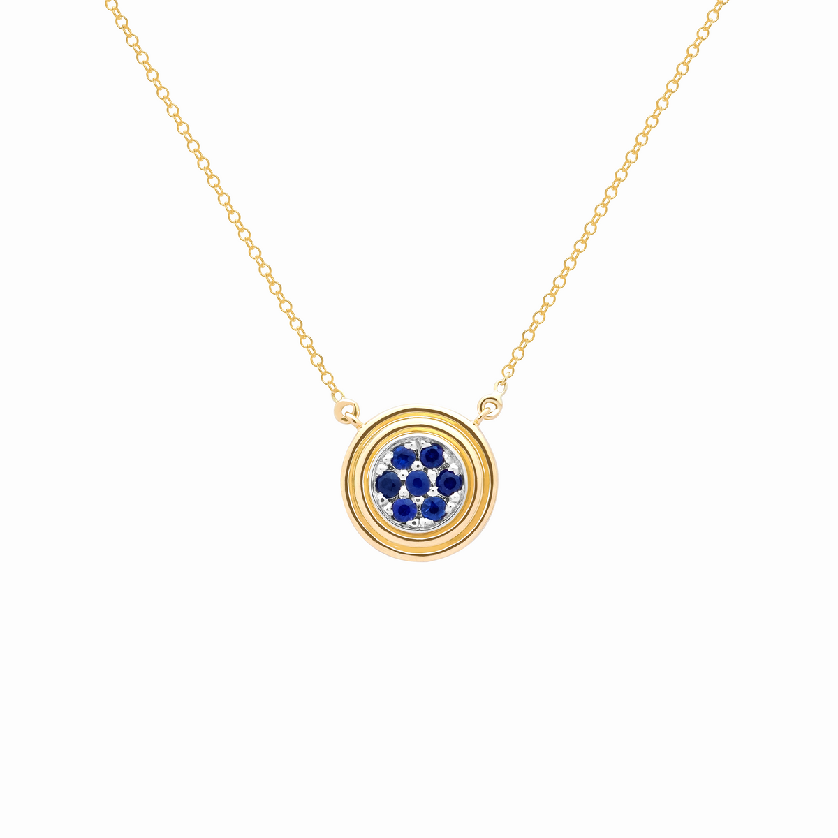 Collar en oro amarillo 18K lineas circulares con zafiros