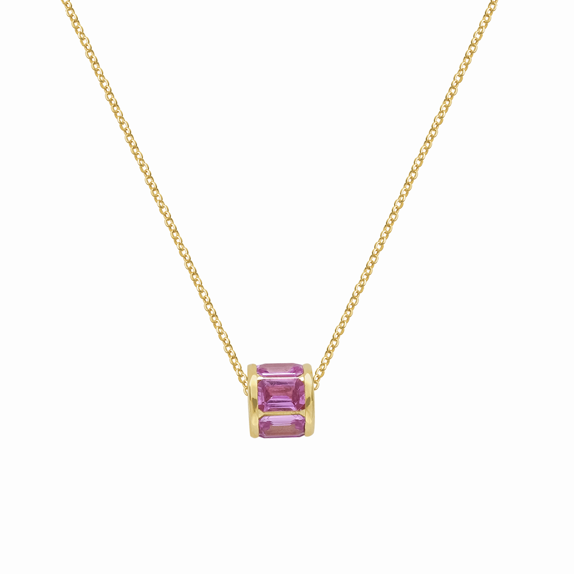 Collar en oro amarillo 18K con Arandela y zafiros corte esmeralda con rolito