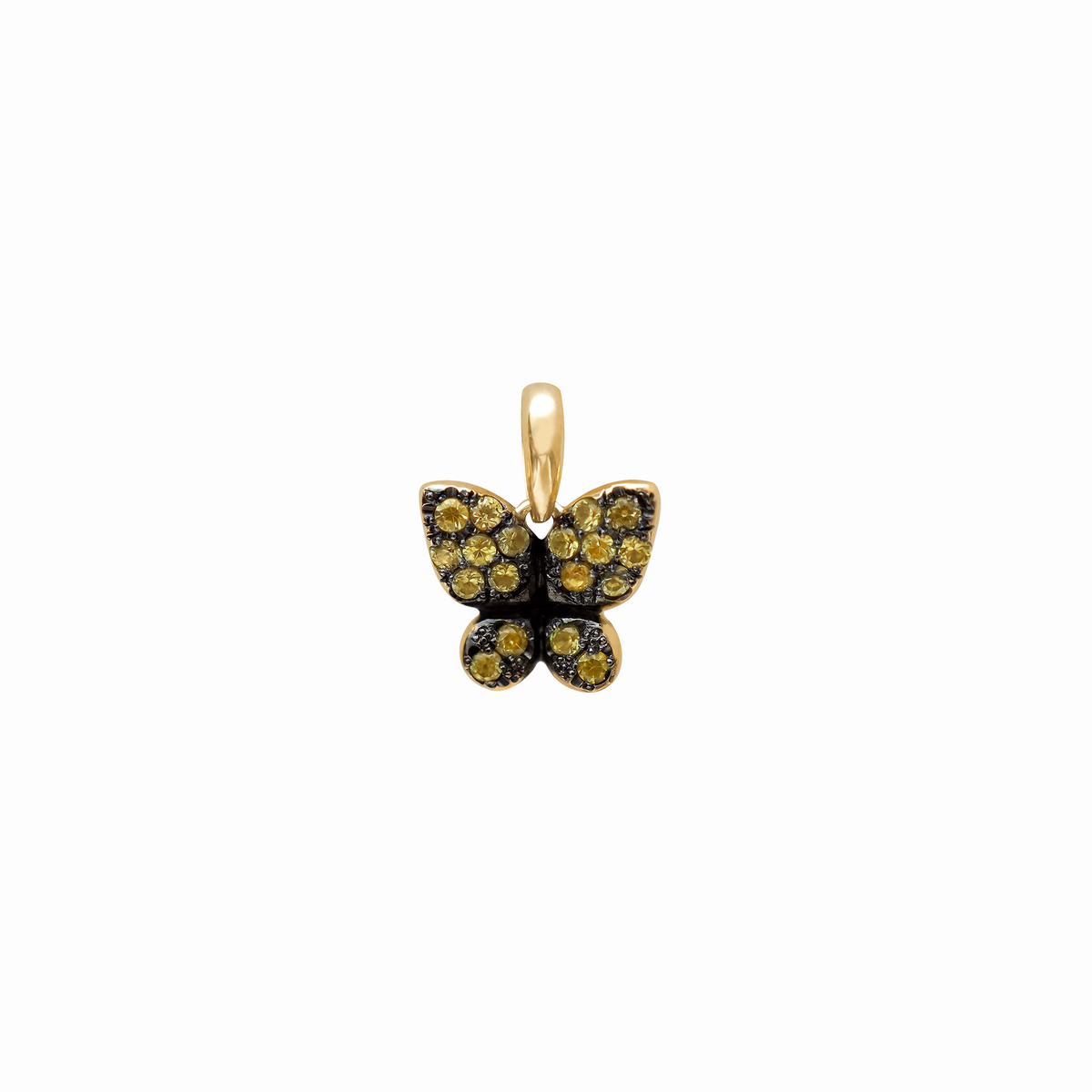 Dije mariposa en oro amarillo 18K con zafiros redondos amarillos claros