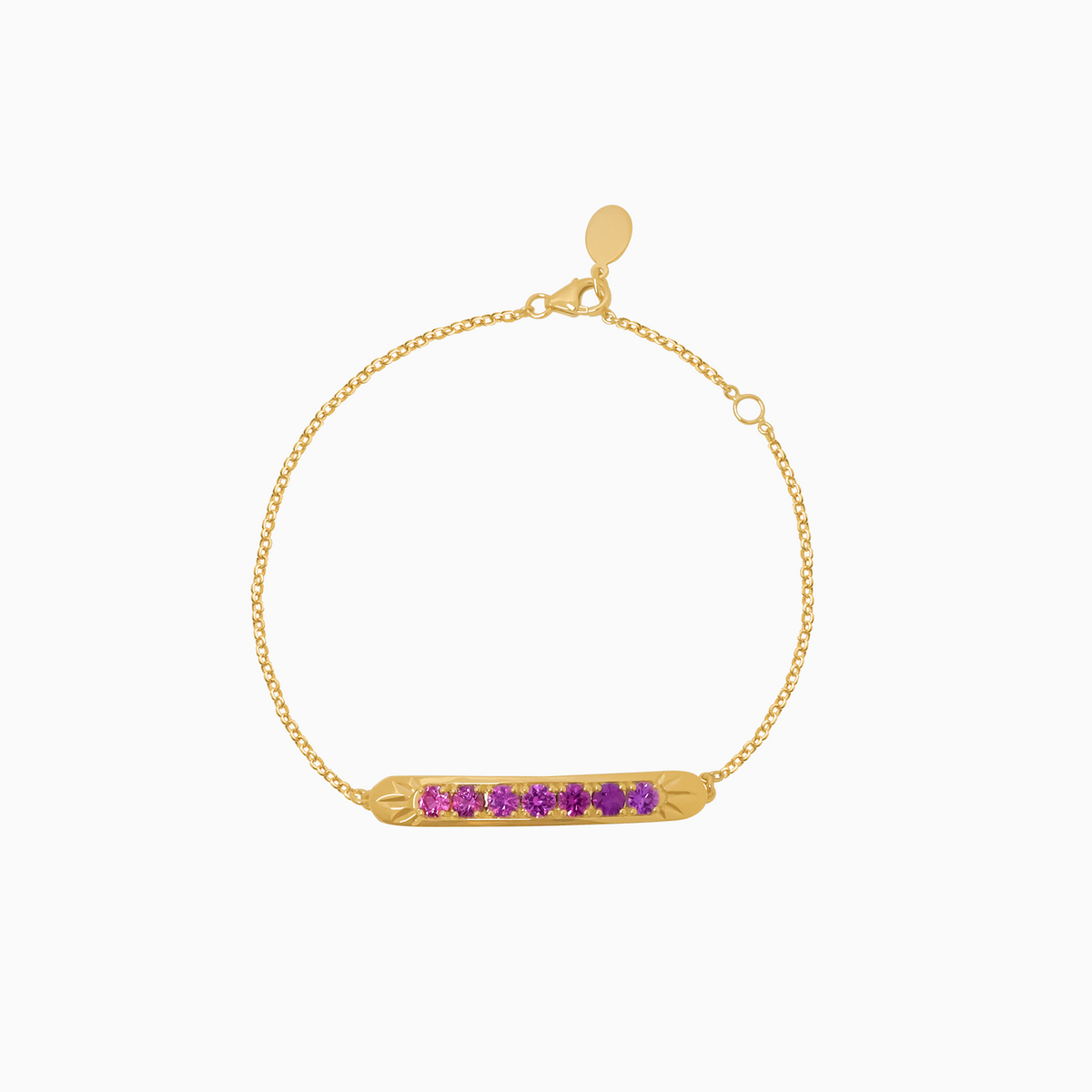 Pulsera oro amarillo de 18K plaquita con zafiro violetas