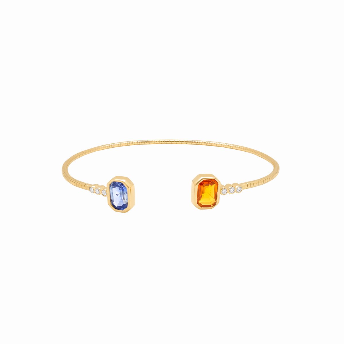Pulsera en oro amarillo 18K bangle con zafiro esmeralda rosa y verde