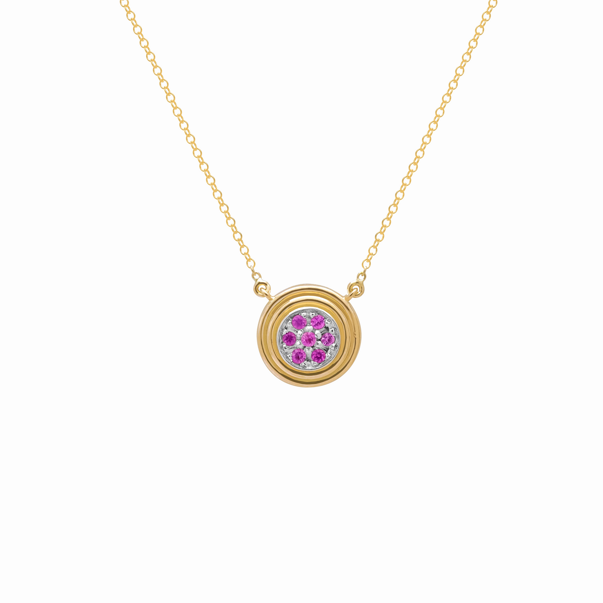 Collar en oro amarillo 18K circular con zafiros rosados