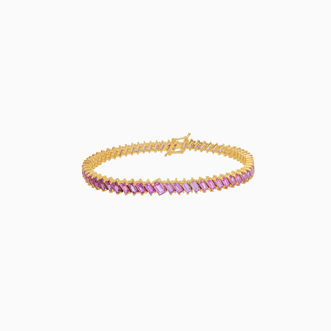 Pulsera oro amarillo 18K tennis con zafiros rosados y esmeralda central
