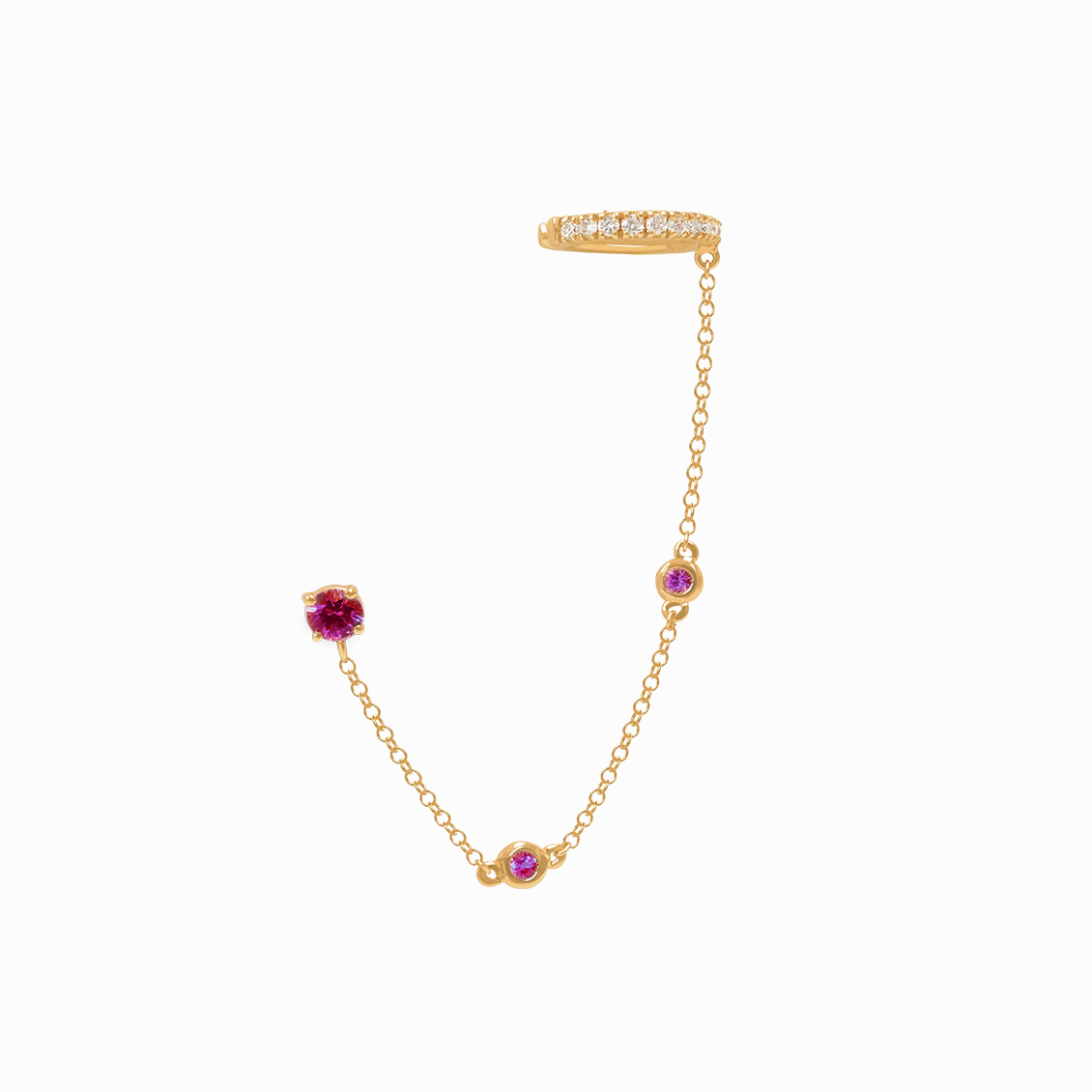 Medio arete piercing oro rosado 18K con zafiro rosa y brillantes