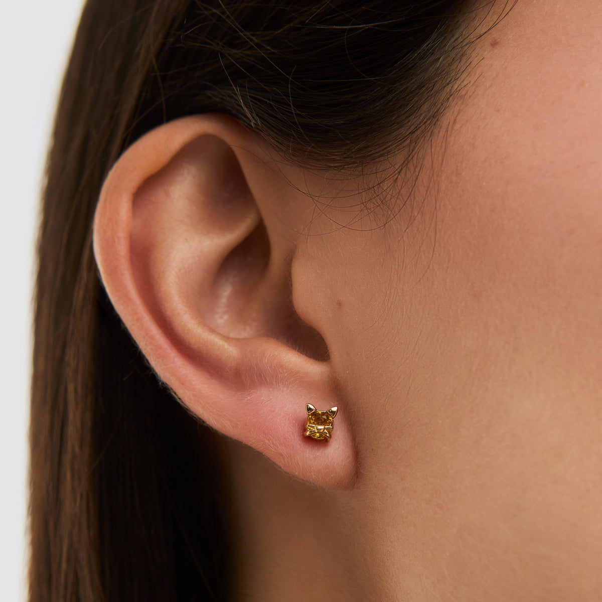 Aretes oro amarillo 18K gatito con citrino