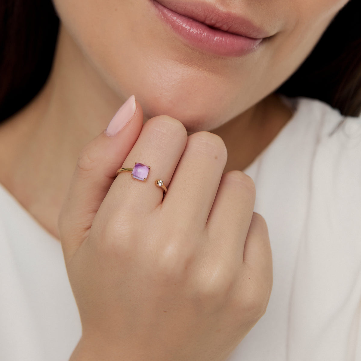 Anillo en oro amarillo de 18K con amatista