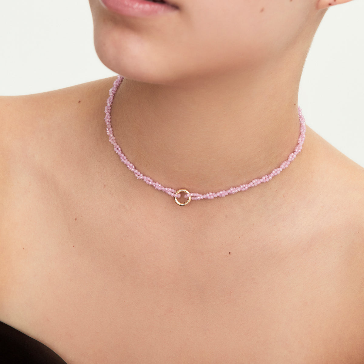 Collar Marea con cuentas cuarzo rosa
