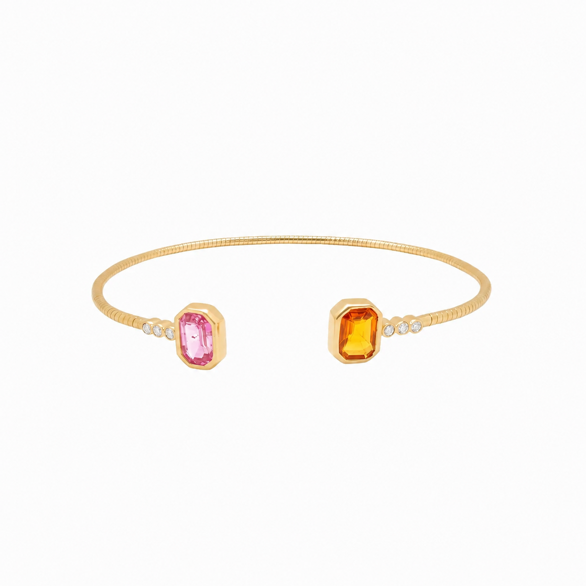 Pulsera en oro amarillo 18K bangle con zafiro esmeralda azul y naranja