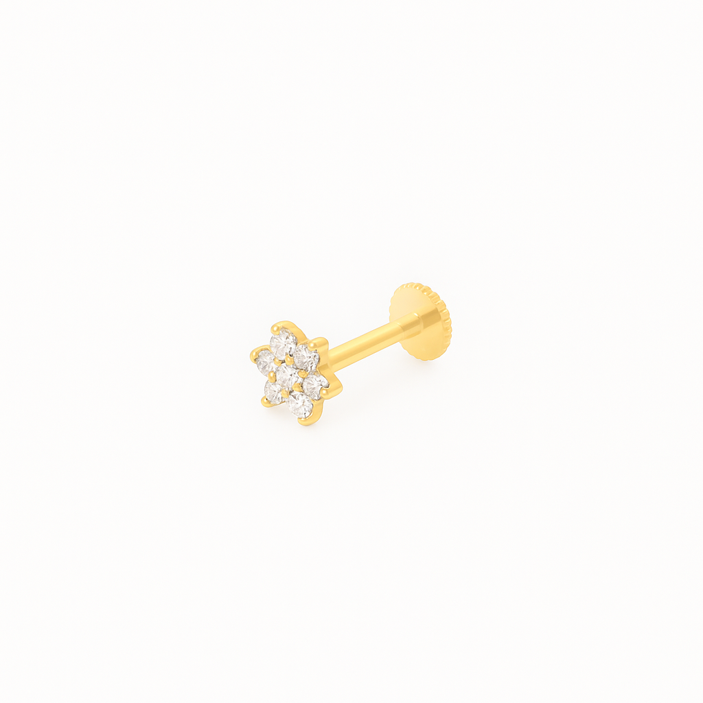 Medio arete piercing oro amarillo 18K roseta con topacio claro
