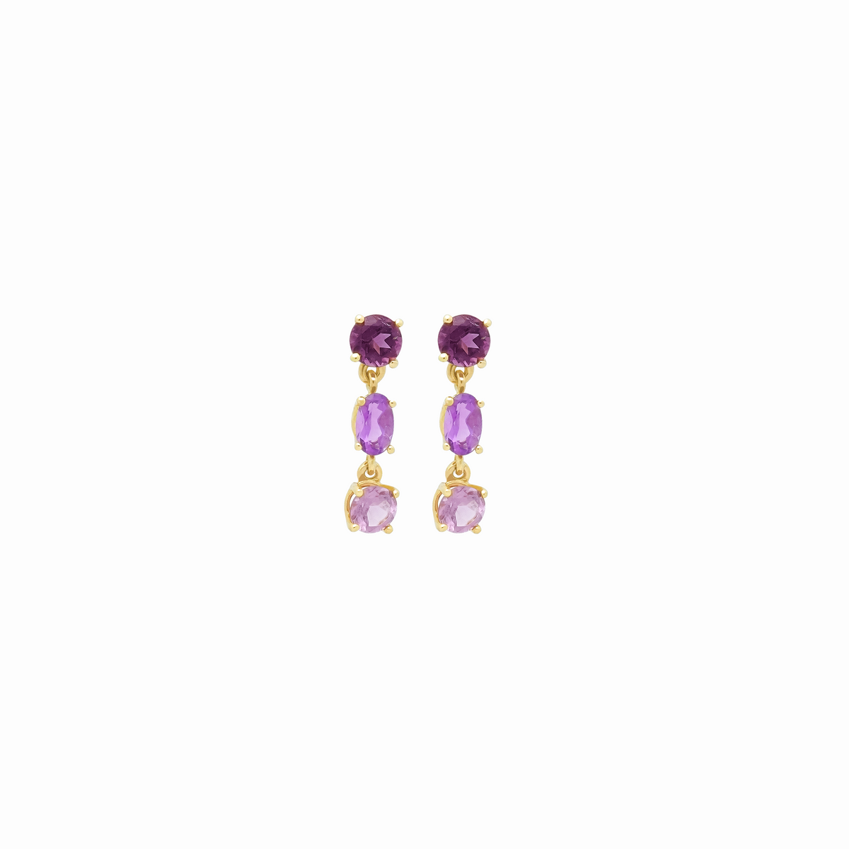 Aretes oro amarillo de 18K colgantes con amatistas