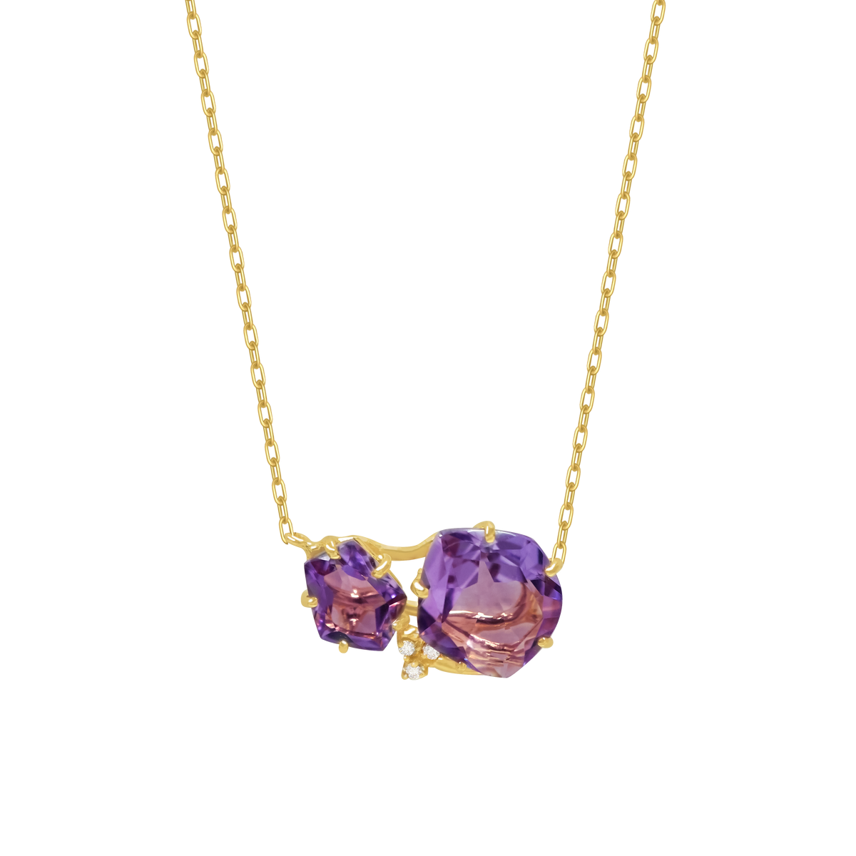 Collar en oro amarillo de 18K con 2 amatistas pentagonales