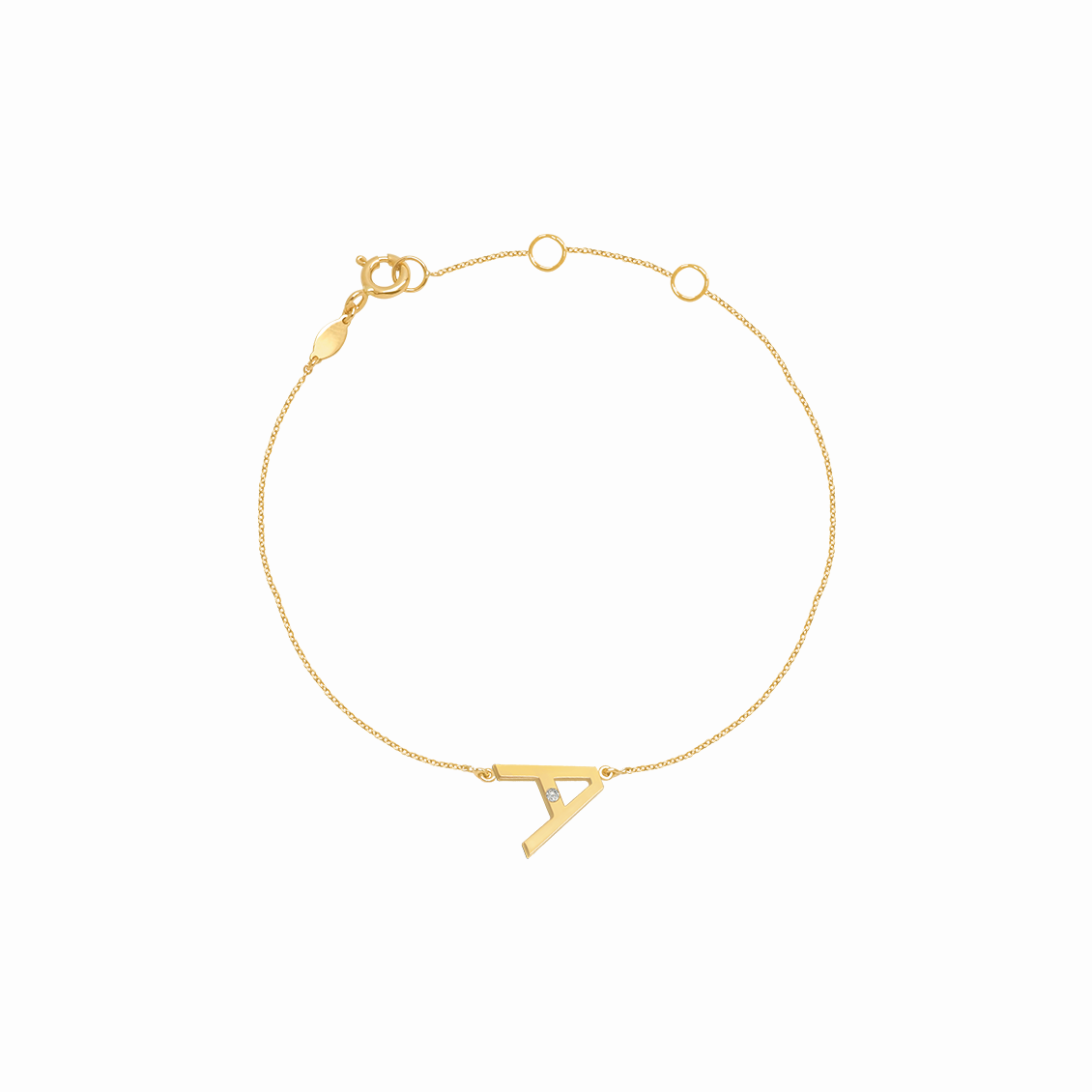 Pulsera en oro amarillo 18K letra A con brillante