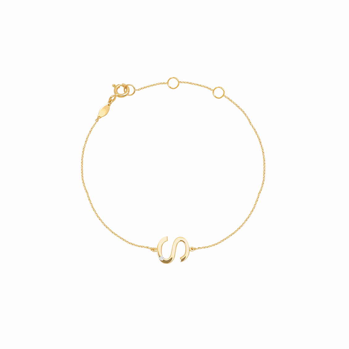 Pulsera en oro amarillo 18K letra S con brillante
