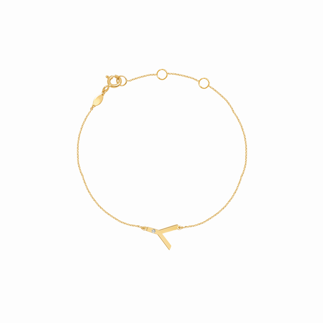 Pulsera en oro amarillo 18K letra Y con brillante