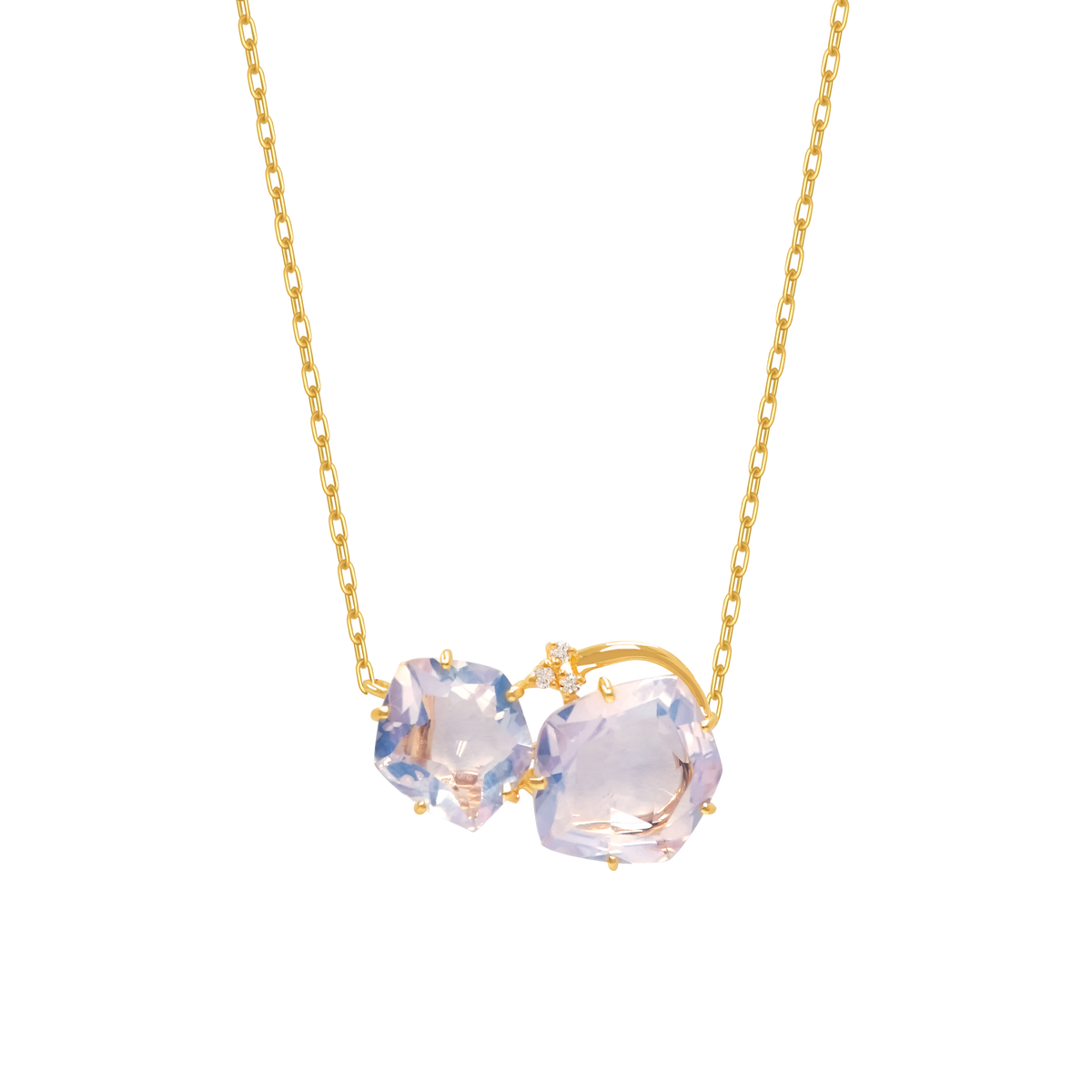 Collar en oro amarillo de 18K con 2 ópalos lila pentagonales