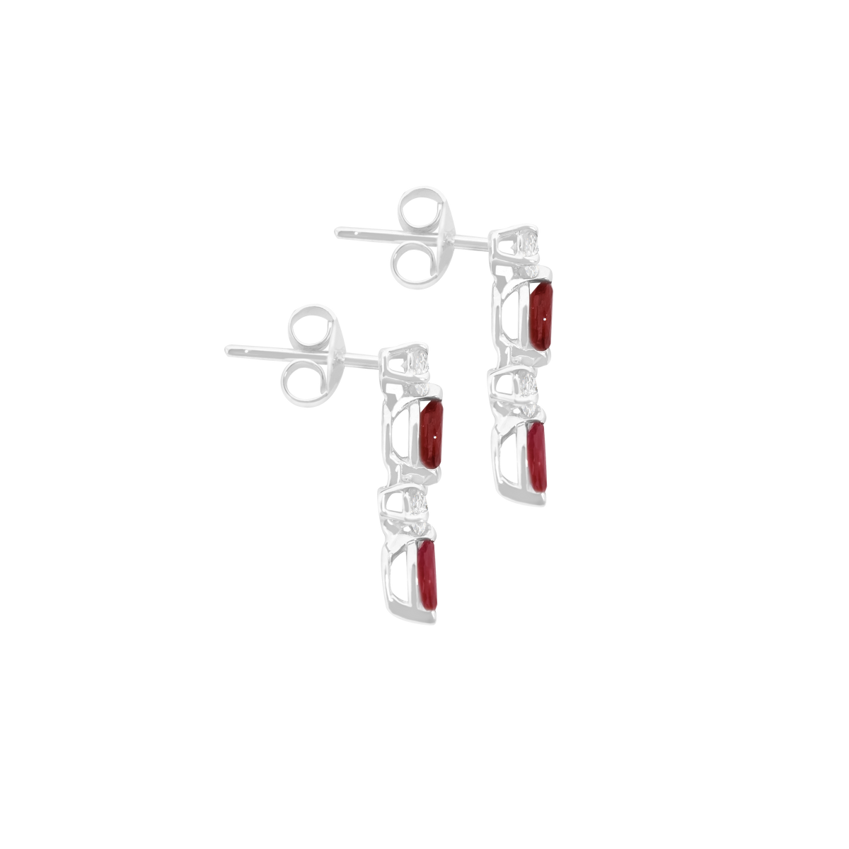 Aretes oro blanco 18K colgantes con rubíes marquises