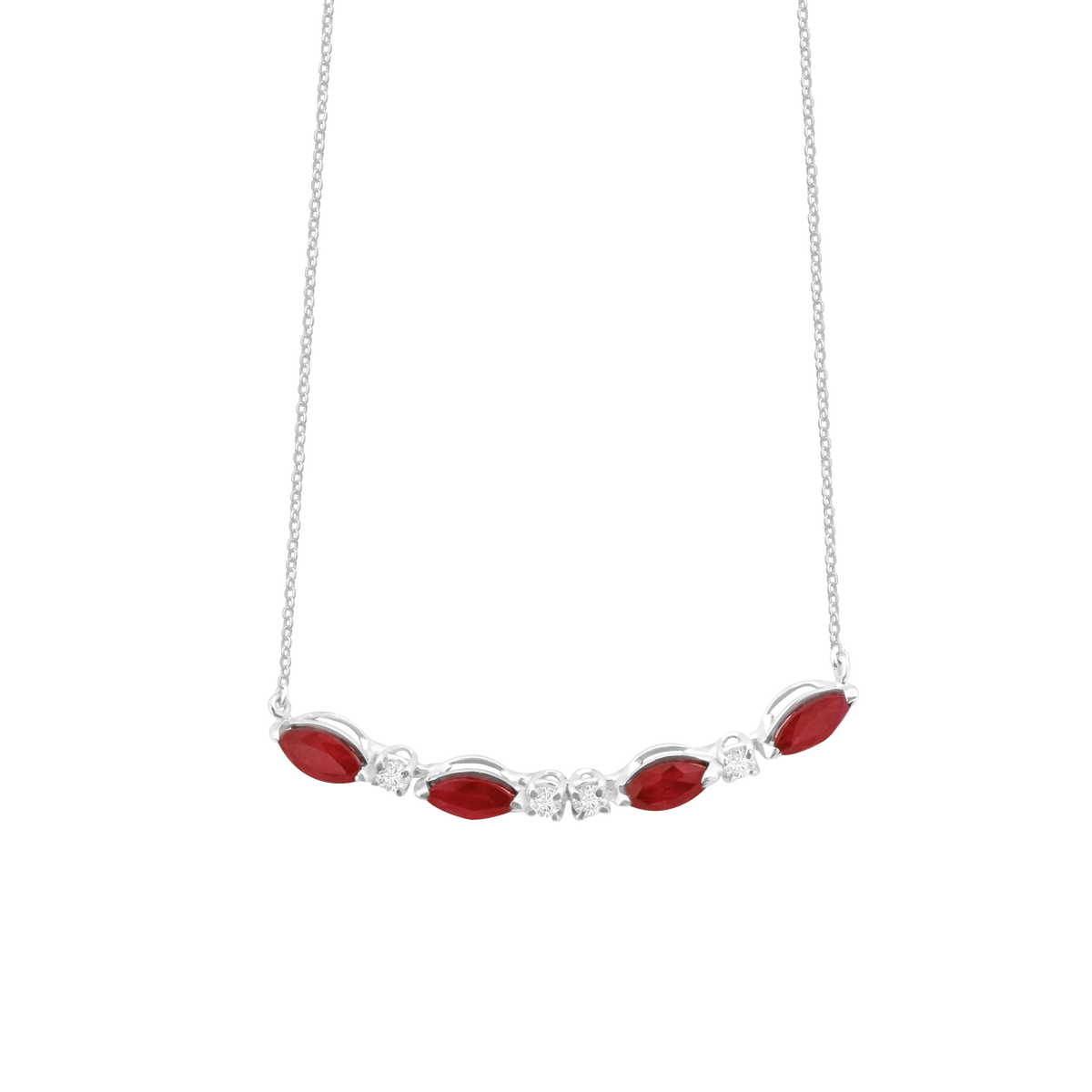 Collar en blanco de 18K barra curva con rubíes marquises