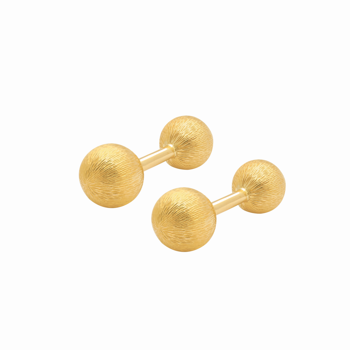 Gemelos en oro amarillo de 18K esferas diamantadas y rayadas