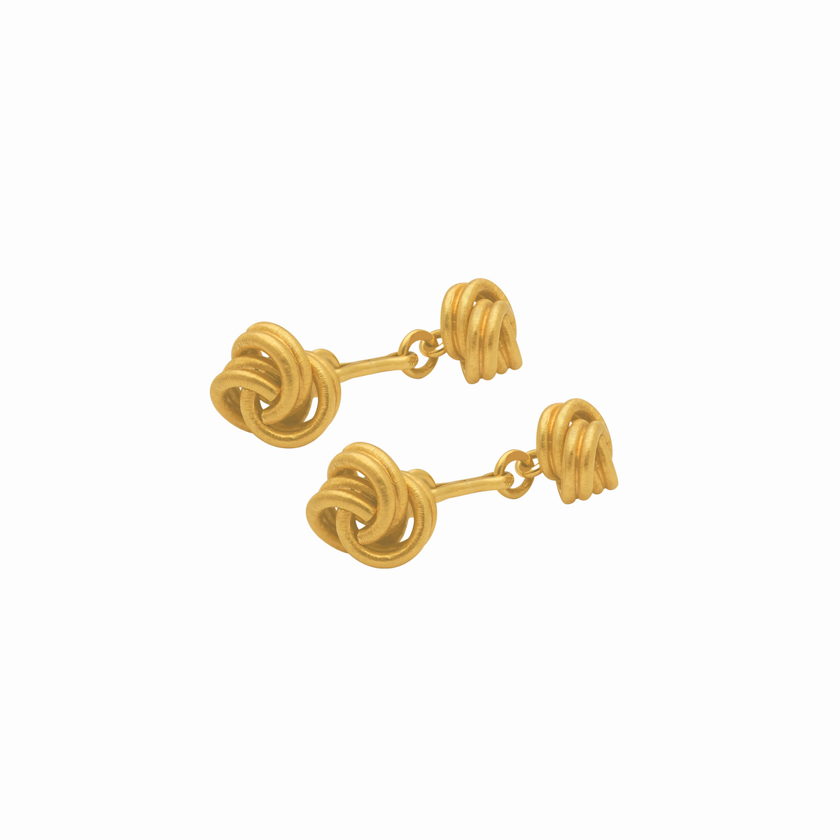 Gemelos en oro amarillo de 18K nudos satinados con barra movible