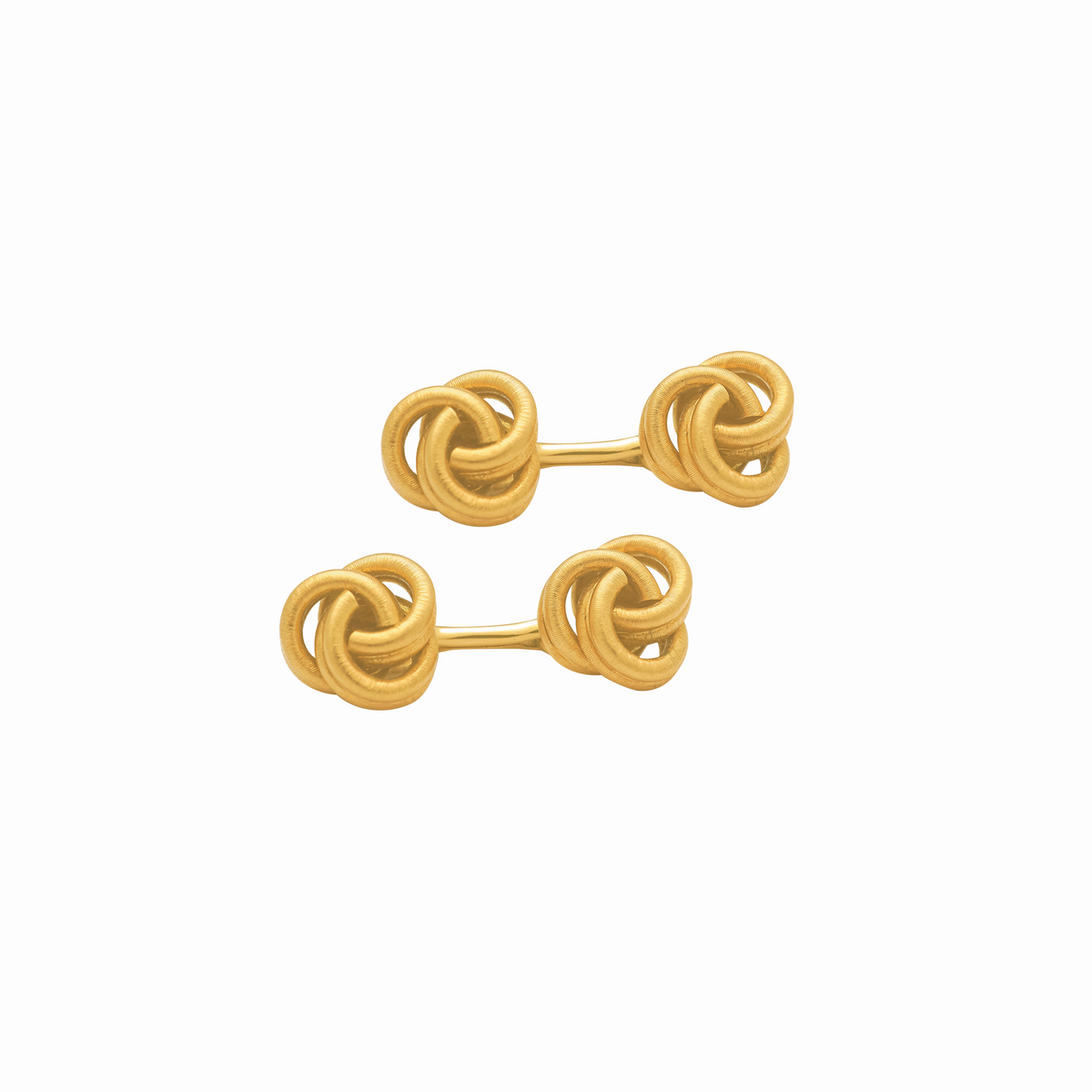 Gemelos en oro amarillo de 18K nudos satinados con barra movible