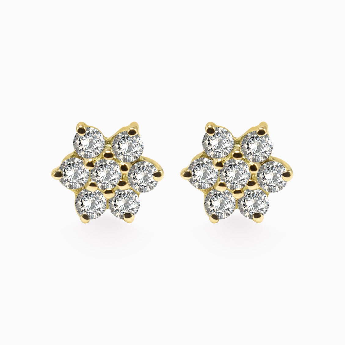 Aretes roseta en oro amarillo de 18K con brillantes