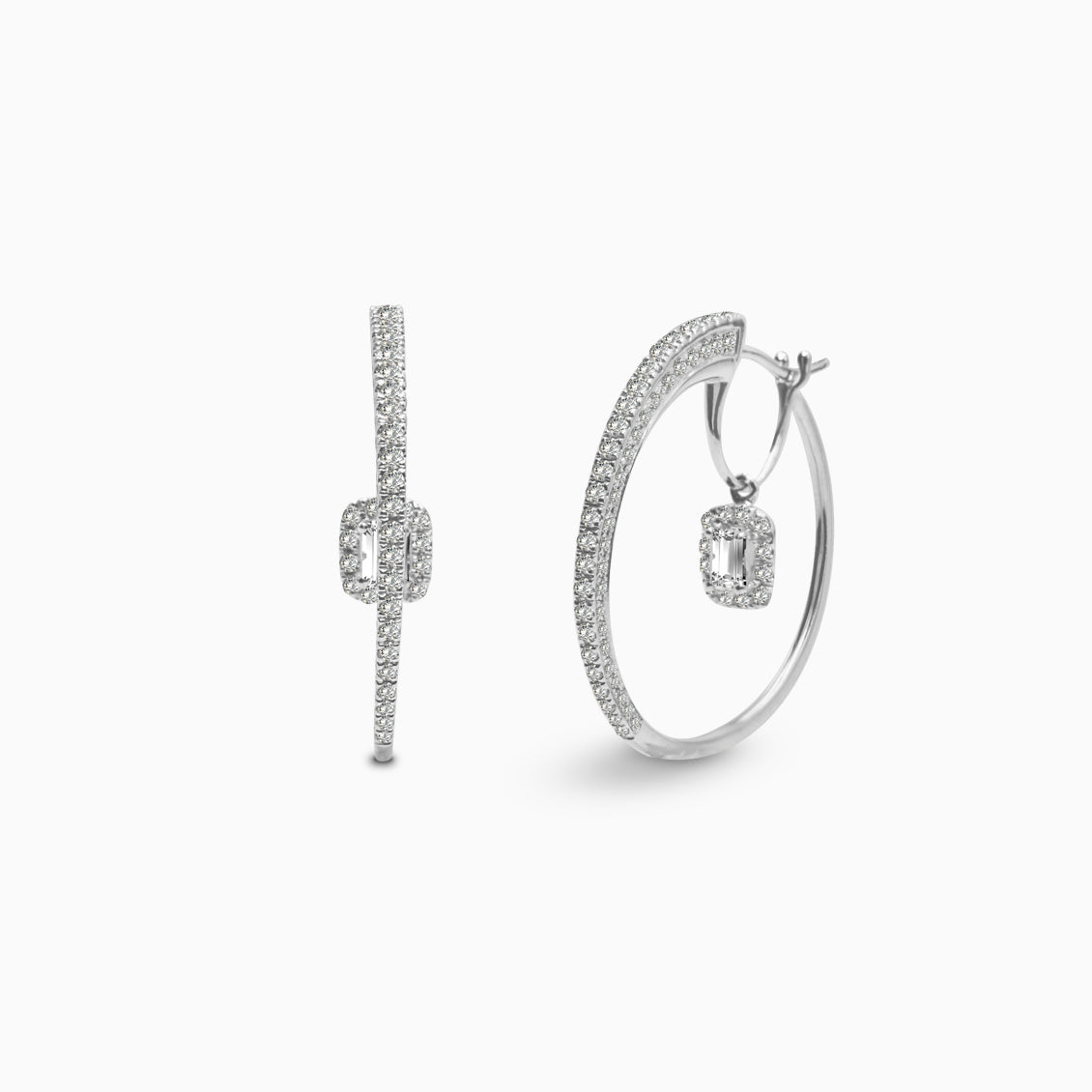 Argollas en oro blanco de 18K con 3 filas de brillantes