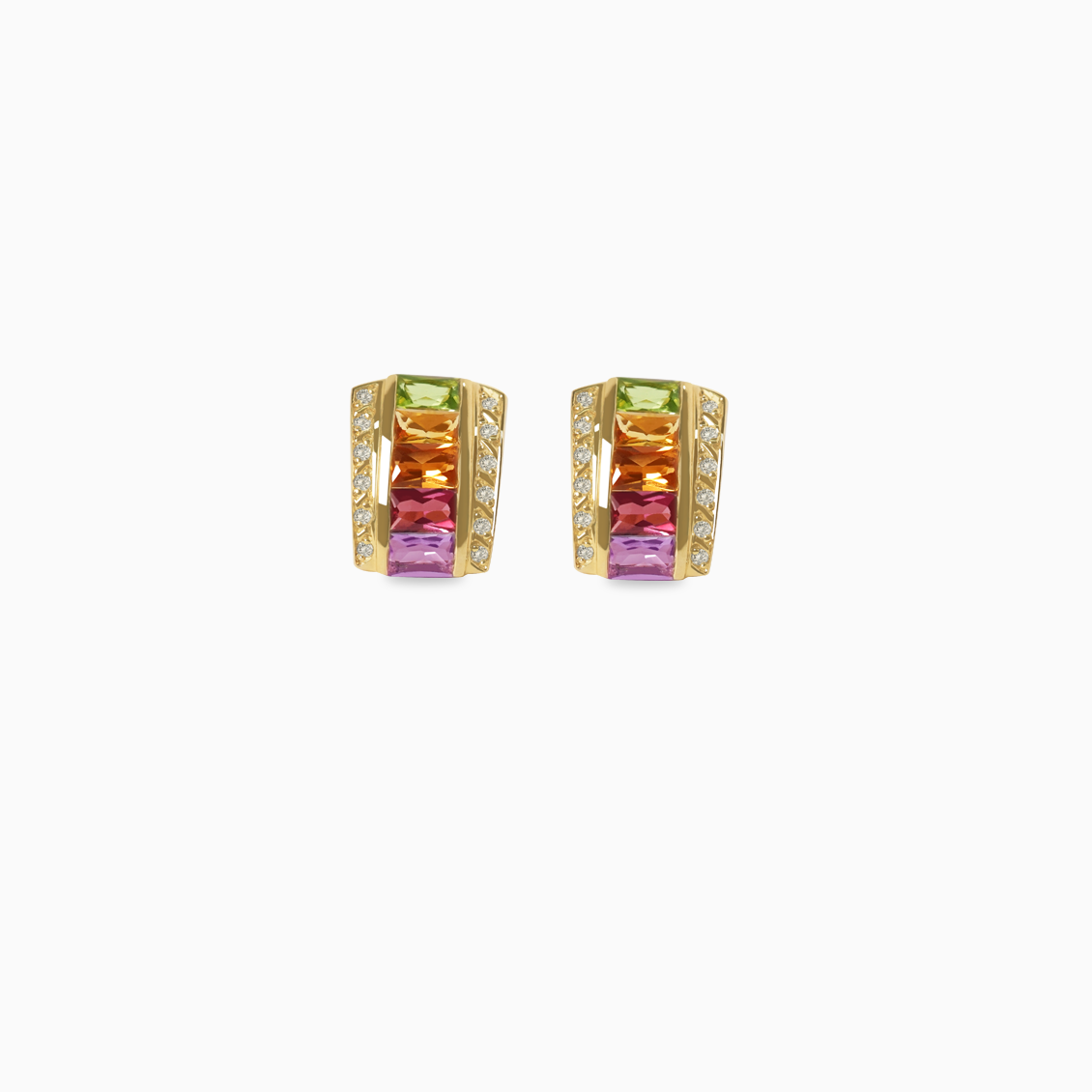 Aretes en oro amarillo de 18K rainbow con piedras preciosas