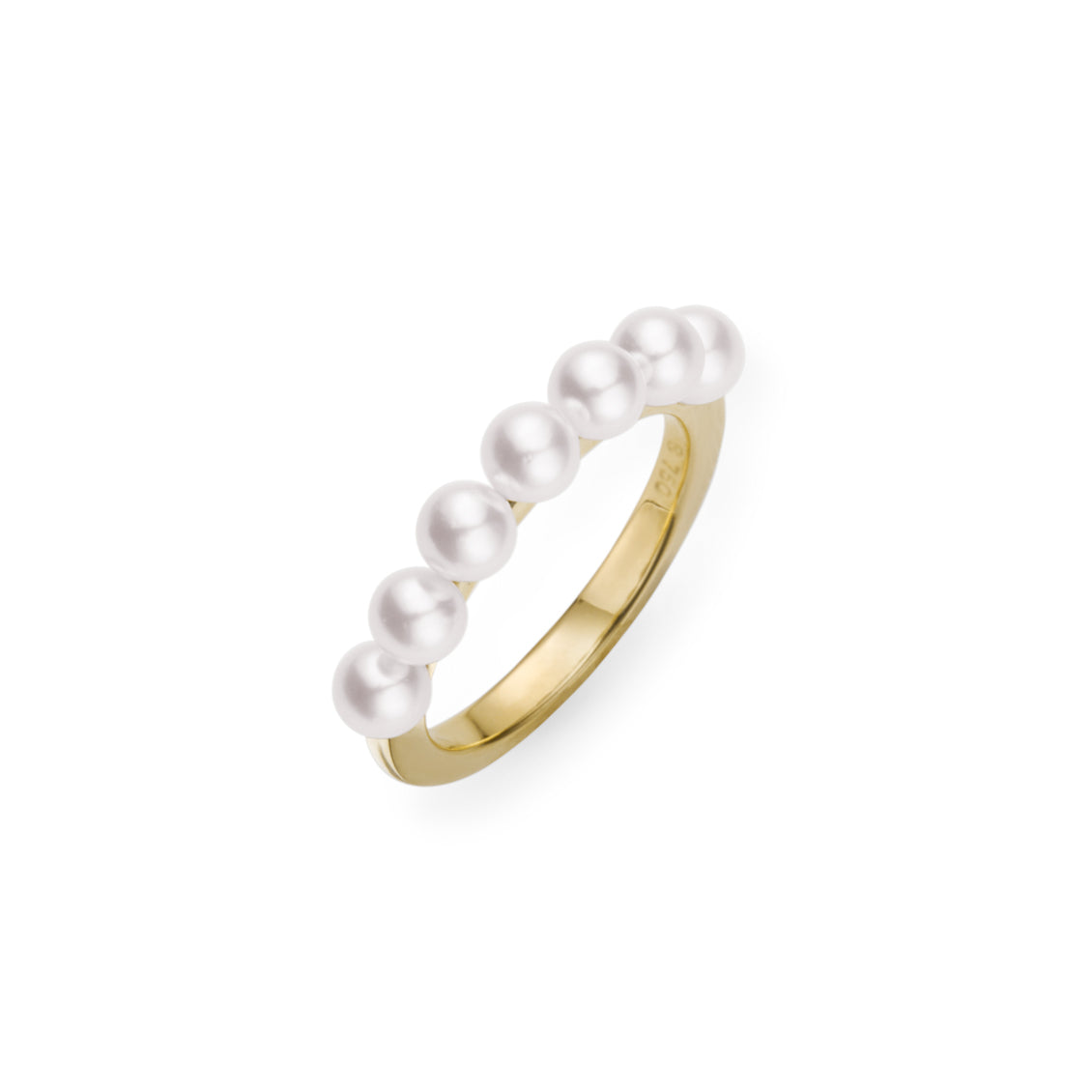 Anillo Mikimoto en oro amarillo medio rivière de perlas