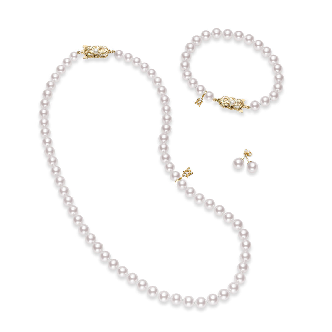 Set Mikimoto en oro amarillo de 18K