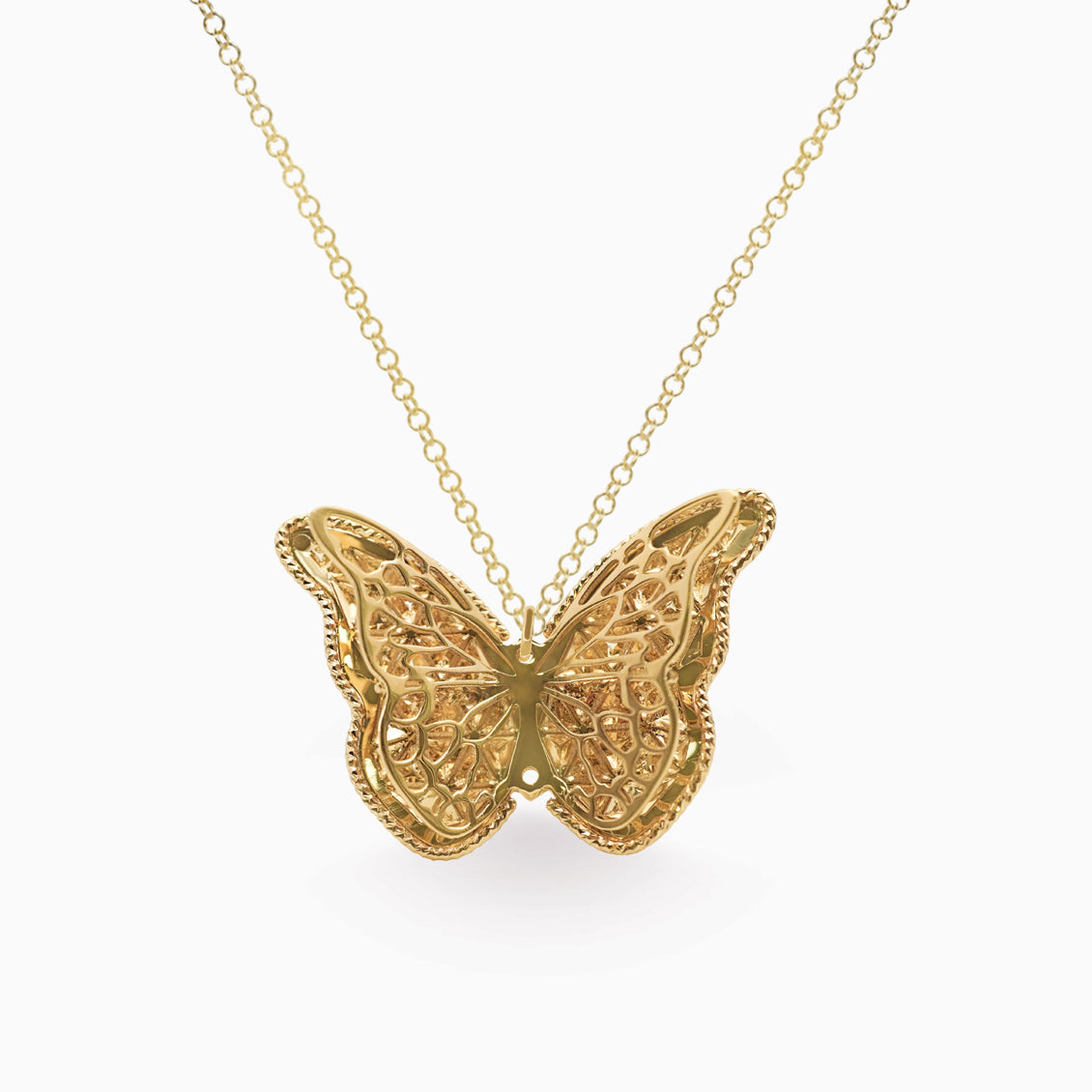 Collar en oro amarillo de 18K mariposa volando 3 niveles