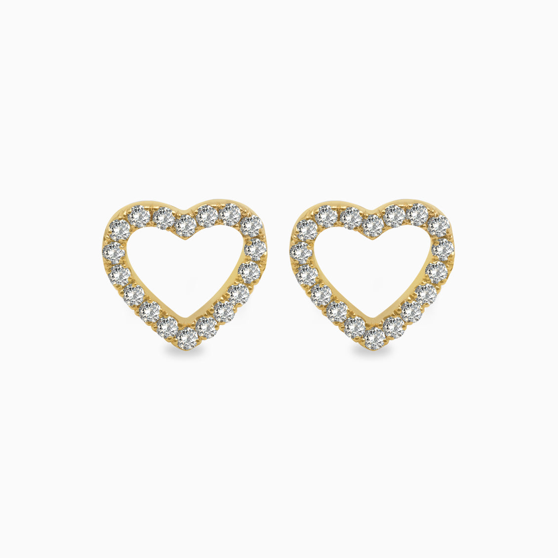 Aretes en oro amarillo de 18K corazón con brillantes