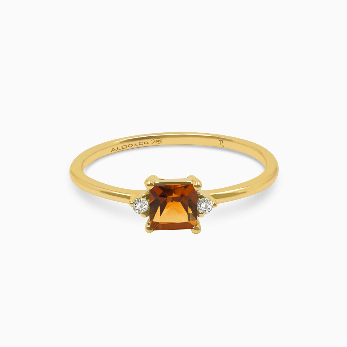 Anillo Zodiacal Escorpio en oro amarillo de 18K con citrino oscuro y brillantes