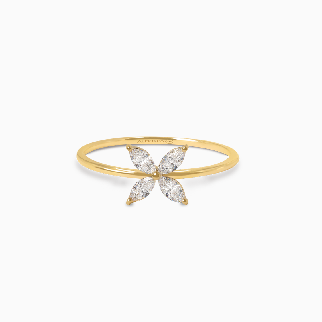 Anillo en oro amarillo de 18K flor con brillantes marquisse