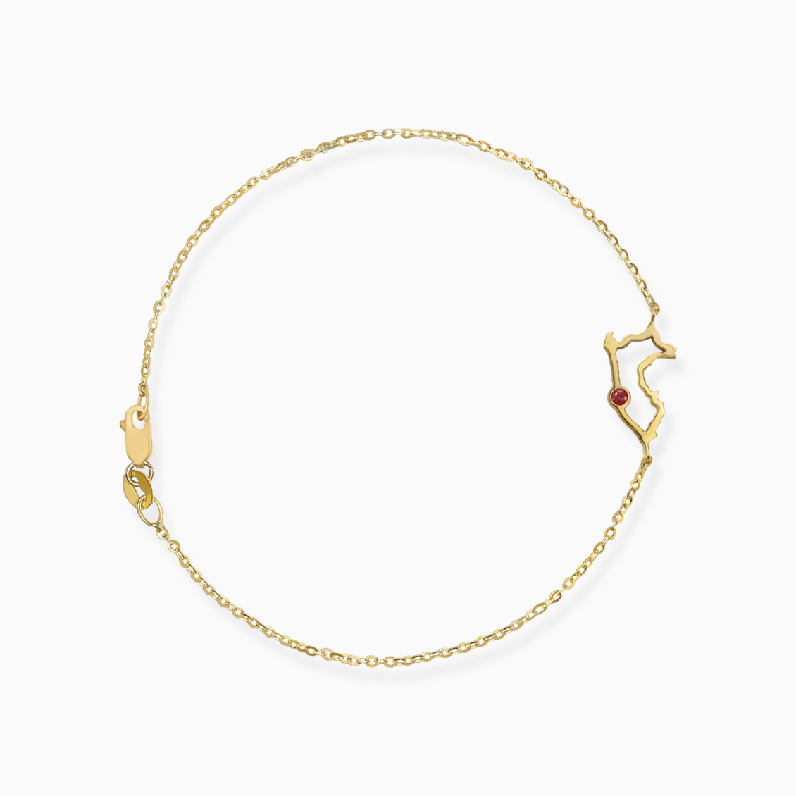 Pulsera I Love Perú en oro amarillo de 18K con rubí