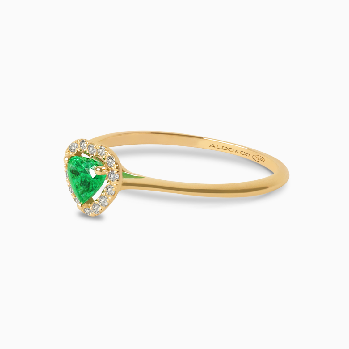 Anillo Amore en oro amarillo de 18K con esmeralda corazón