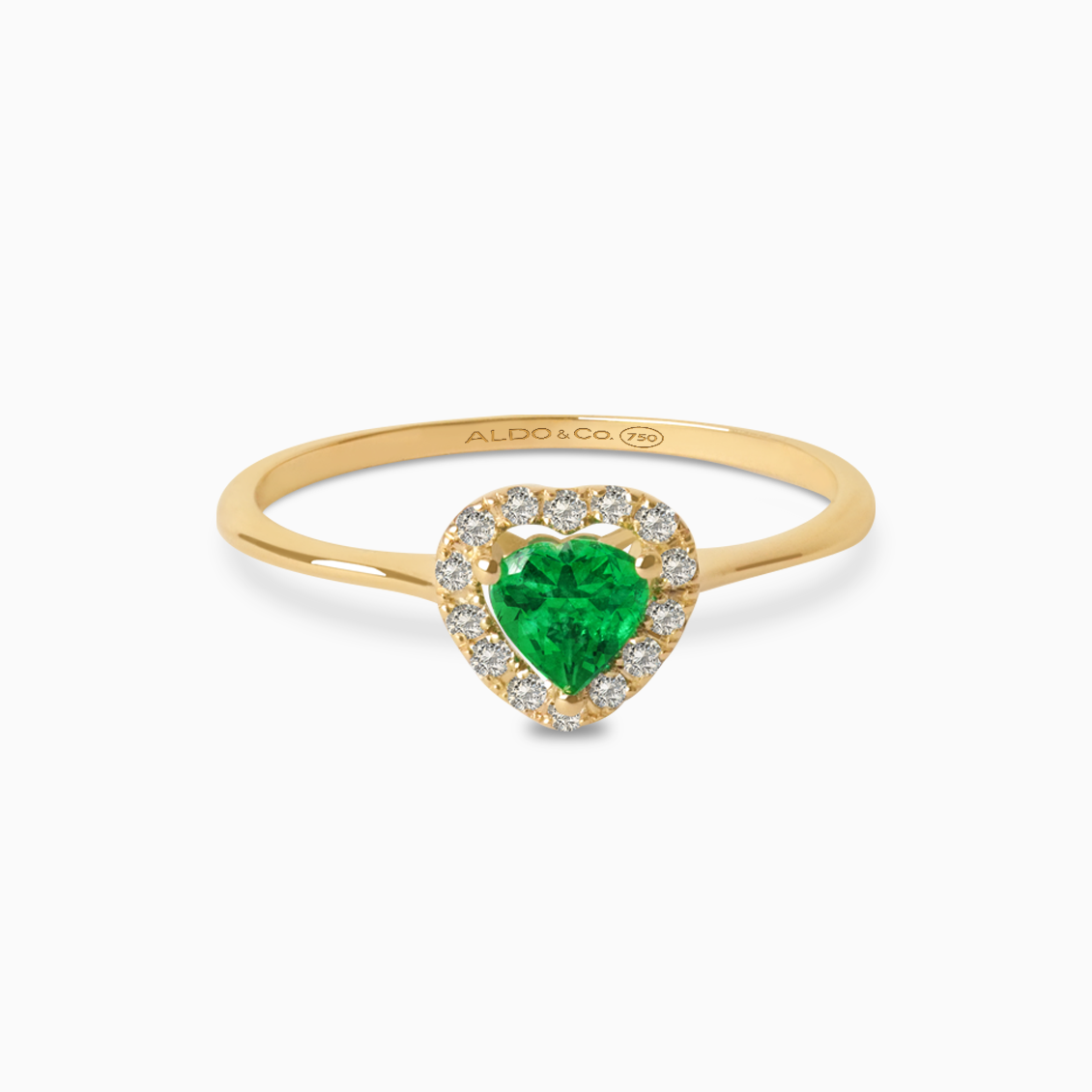 Anillo Amore en oro amarillo de 18K con esmeralda corazon Aldo