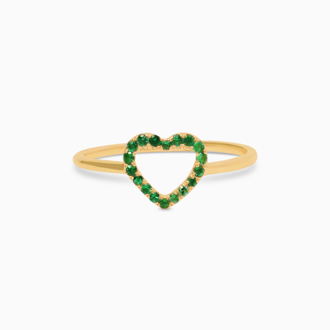 Anillo en oro amarillo de 18K corazón full love con esmeraldas