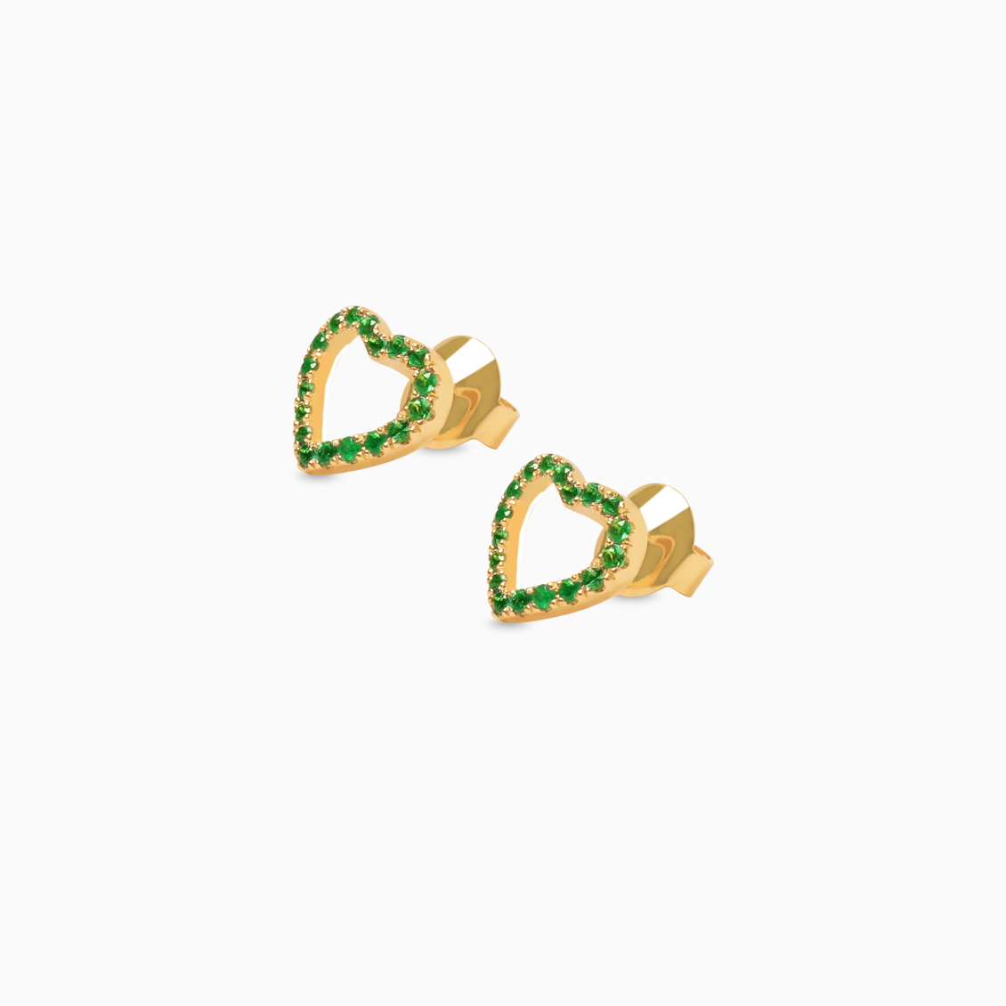 Aretes en oro amarillo de 18K corazón full love con esmeraldas