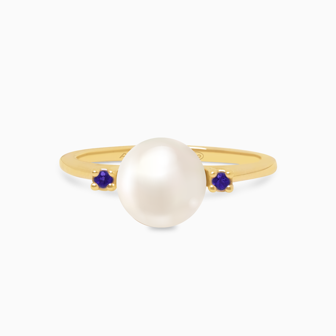 Anillo en oro amarillo de 18K perla con zafiros