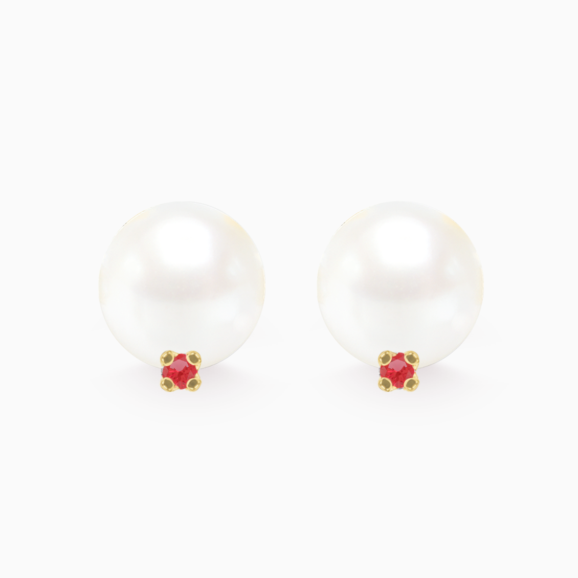 Aretes en oro amarillo de 18K con perla y rubí