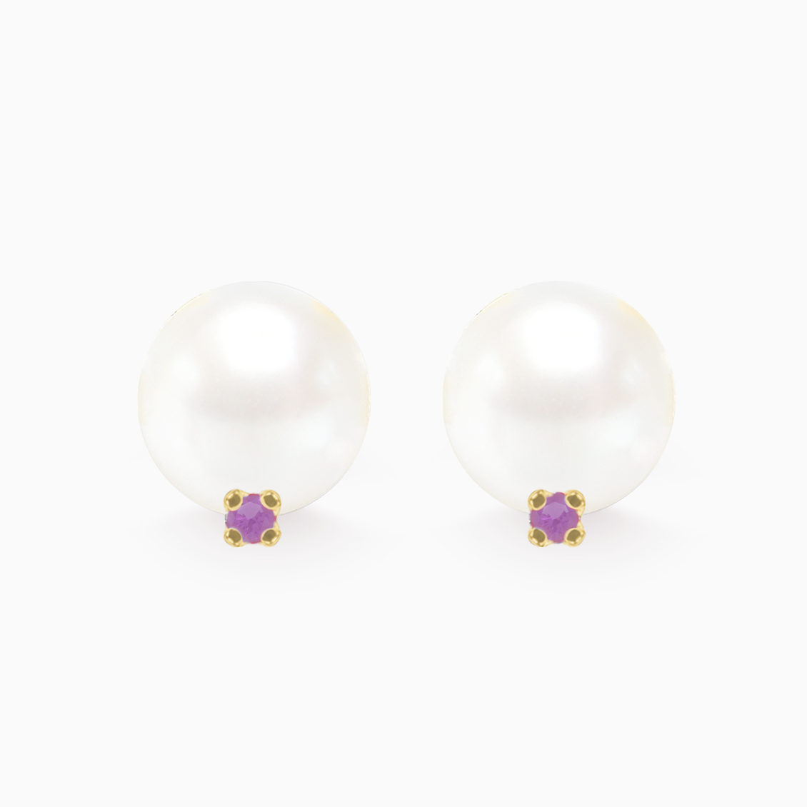 Aretes en oro amarillo de 18K con perla y amatista