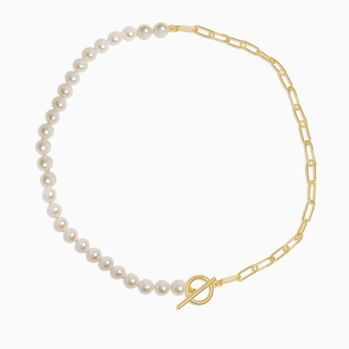 Collar en oro amarillo de 18K cadena con eslabones y perlas